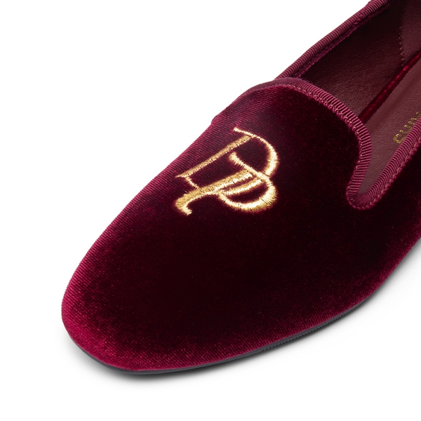 Velvet Embroidery Flats - RED WINE GOLD - 4